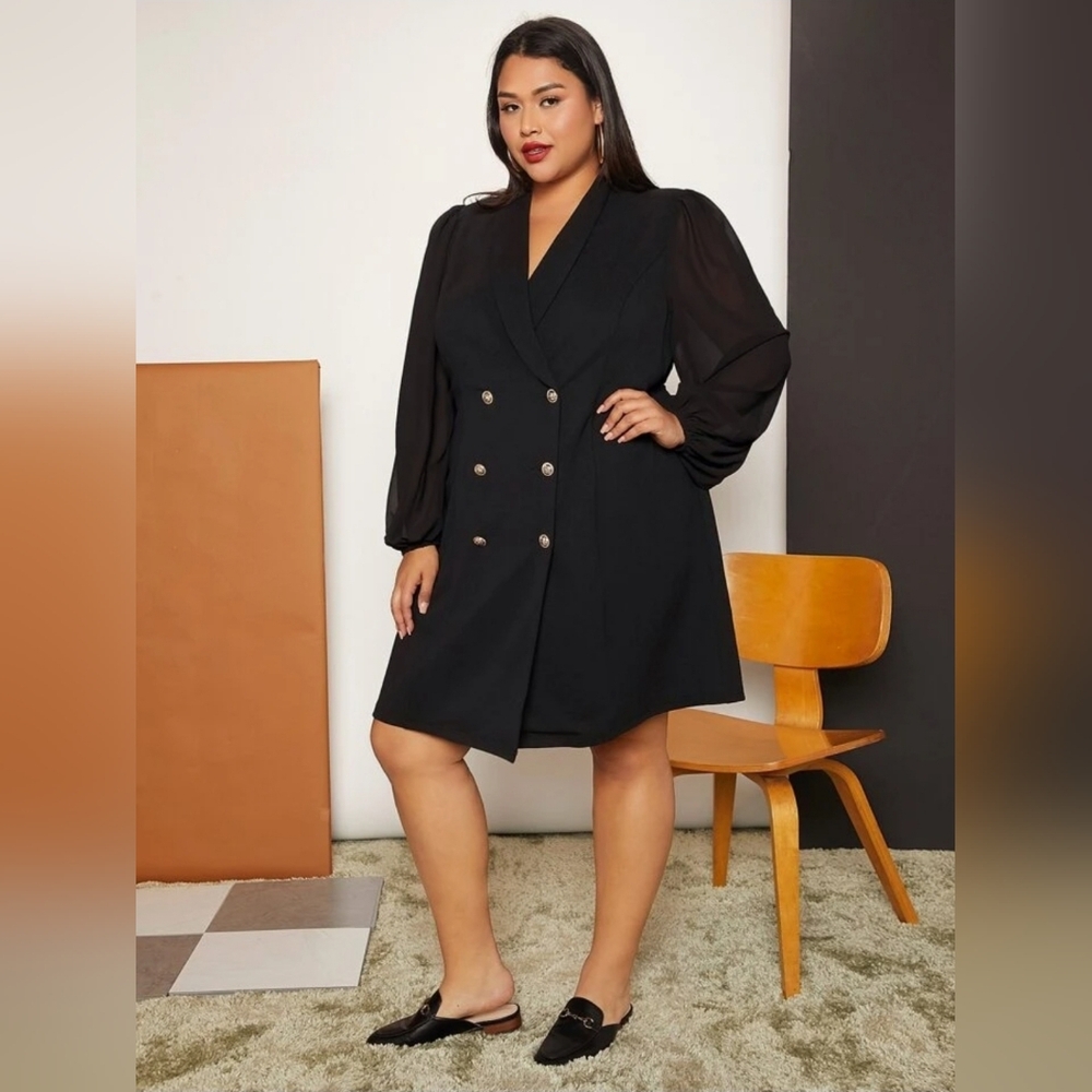 PatPat Black Double-Breasted Puff Sleeve Dress - Picture 3 of 16